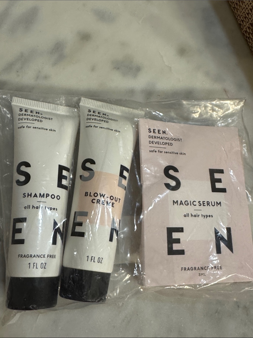 3 PC SEEN Mini Bundle Magic serum shampoo blow-out crème blowout cream travel sz